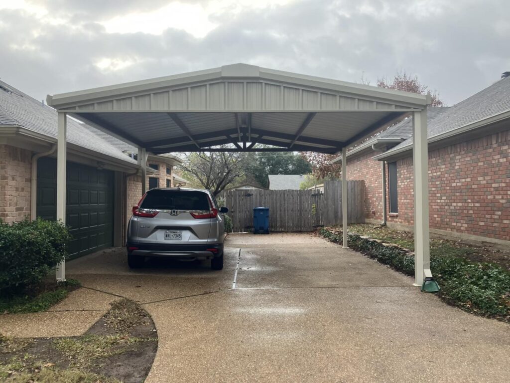 Craftsman gabled carport with gutters