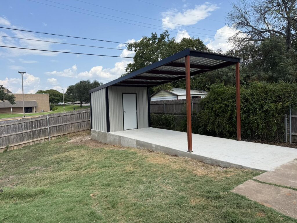 customn poured concrete with a 12x20 carport with metal storage unit with man door hewitt texas